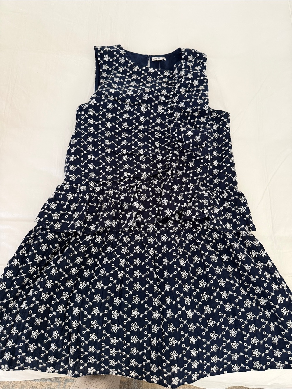 Crewcuts Navy and White Floral Tiered Dress